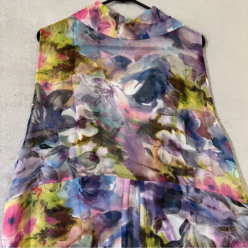 Susan Graver 2X Sleeveless Open Front Cardigan Vest Sheer Chiffon Floral - Picture 9 of 9